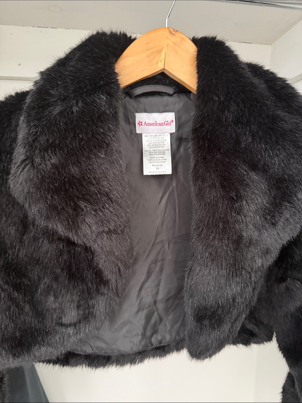 American Girl Black Faux Fur Cropped Coat